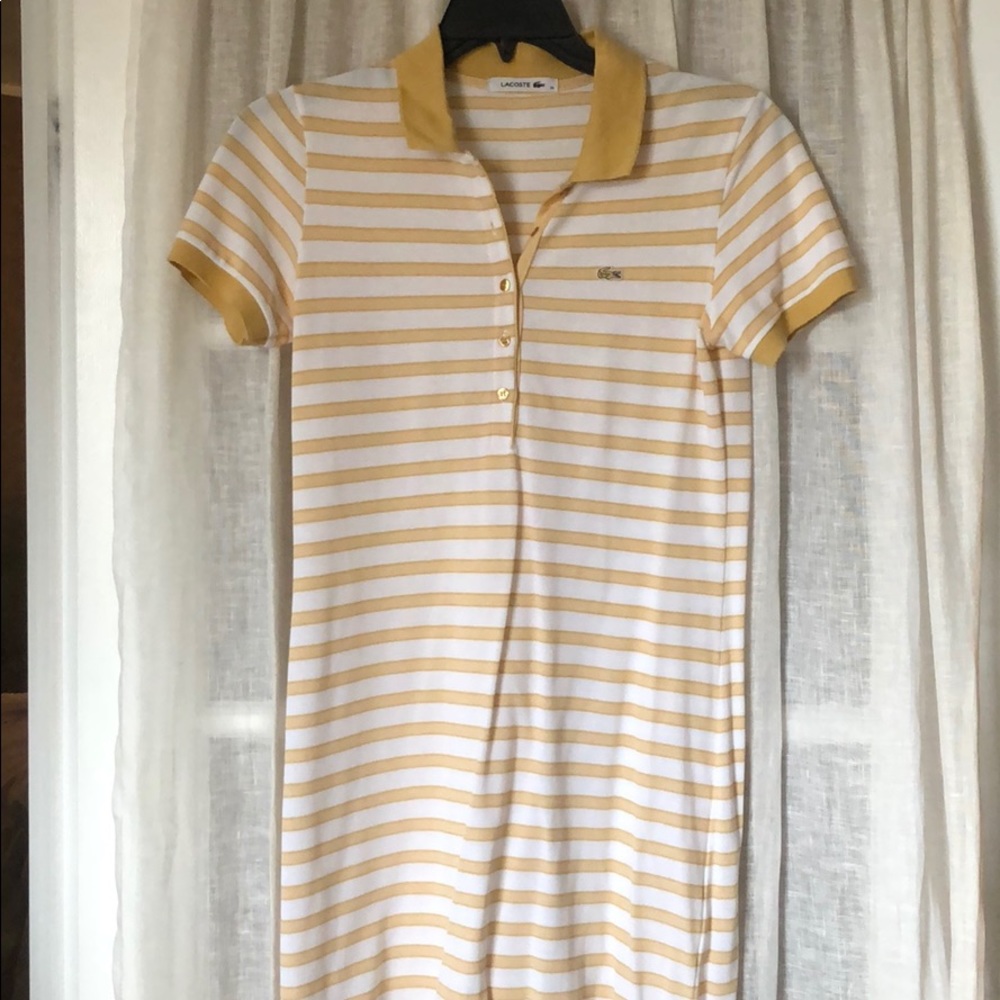 Lacoste Gold & White striped cotton Shirt Dress